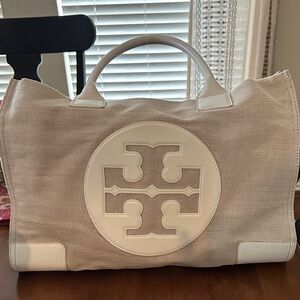 Stylish Beige and White Tote Bag